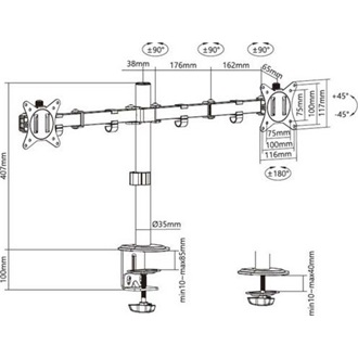 Equip Monitor Asztali konzol - 650157 (13"-27", 2 monitor, dönthető, forgatható, állítható magasság, Max.:2x9kg, fekete)