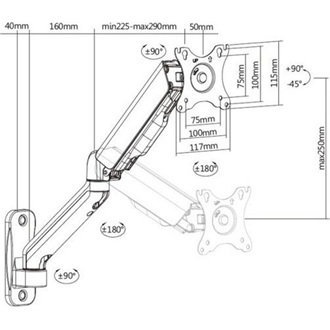 Equip Monitor Fali konzol - 650137 (17"-32",1 monitor, dönthető, forgatható, állítható magasság, Max.: 9kg, fekete)