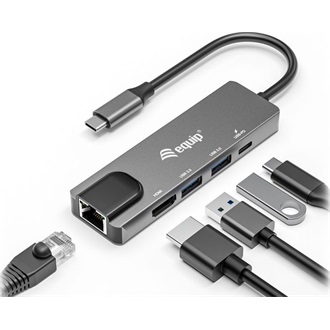Equip Notebook Dokkoló - 133489 (Bemenet: USB-C, Kimenet: USB-C PD:100W/HDMI/2x USB3.2 Gen1)
