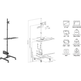 Equip Single Monitor Mobile Workstation 17"-32" monitor számítógép gurulós tartó állvány fekete