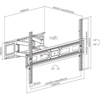 Equip TV Fali konzol - 650337 (37"-80", Max.: 40kg, dönthető, forgatható, fekete)
