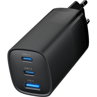 Gembird 3-port GaN 67W univerzális hálózati töltő adapter fekete QC 3.0, PD