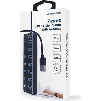 Gembird portonként kapcsolható 7-portos USB-A 3.1 Gen1 hub fekete