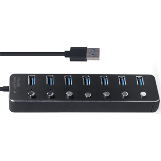 Gembird portonként kapcsolható 7-portos USB-A 3.1 Gen1 hub fekete