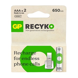 GP RECYKO elem (AAA, 1.2V, 650mAh Ni-MH, újratölthető) 2db/csomag
