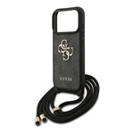 GUESS 4G BIG LOGO CORD STAP CROSSBODY műanyag telefonvédő ütésállóság, bőr hatású hátlap + vállpánt, FEKETE