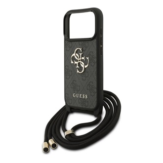 GUESS 4G BIG LOGO CORD STAP CROSSBODY műanyag telefonvédő ütésállóság, bőr hatású hátlap + vállpánt, FEKETE