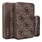 GUESS 4G LEATHER METAL LOGO vésztöltő USB+Type-C aljzat 5000mAh, gyorstöltő, BARNA