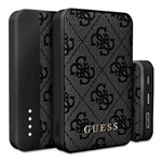 GUESS 4G LEATHER METAL LOGO vésztöltő USB+Type-C aljzat 5000mAh, gyorstöltő, FEKETE