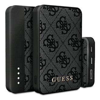 GUESS 4G LEATHER METAL LOGO vésztöltő USB+Type-C aljzat 5000mAh, gyorstöltő, FEKETE