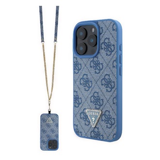 GUESS LEATHER METAL LOGO STRASS CROSSBODY szilikon telefonvédő (ütésállóság, bőr hatású hátlap + vállpánt) SÖTÉTKÉK