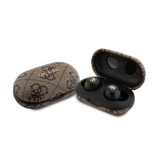 GUESS METAL LOGO Bluetooth fülhallgató SZTEREO v5.3, IPX5 vízálló + töltőtok, BARNA