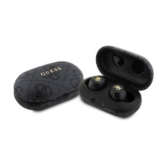 GUESS METAL LOGO Bluetooth fülhallgató SZTEREO v5.3, IPX5 vízálló + töltőtok, FEKETE