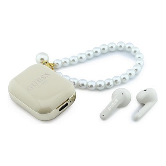 GUESS PEARL STRAP bluetooth fülhallgató SZTEREO (v5.4, TWS, mikrofon, IPX5 vízálló, kézpánt + töltőtok) BÉZS