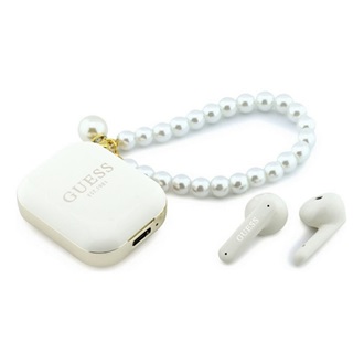 GUESS PEARL STRAP bluetooth fülhallgató SZTEREO (v5.4, TWS, mikrofon, IPX5 vízálló, kézpánt + töltőtok) FEHÉR