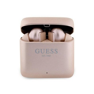 GUESS PRINTED LOGO Bluetooth fülhallgató SZTEREO v5.1, mikrofon + töltőtok, ROZÉARANY