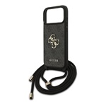 GUESS PU 4G METAL LOGO CROSSBODY STRAP műanyag telefonvédő ütésállóság, bőr hatású hátlap + vállpánt, FEKETE
