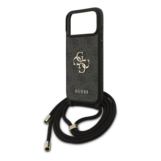 GUESS PU 4G METAL LOGO CROSSBODY STRAP műanyag telefonvédő ütésállóság, bőr hatású hátlap + vállpánt, FEKETE