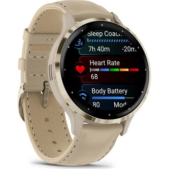 Garmin Venu 3S francia szürke-krémarany, bőr és szilikon szíjjal okosóra