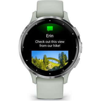 Garmin Venu 3S zsálya, ezüst kerettel, szilikon szíjjal okosóra