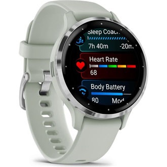 Garmin Venu 3S zsálya, ezüst kerettel, szilikon szíjjal okosóra