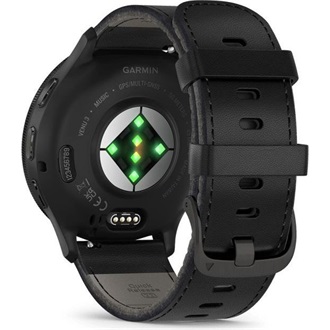 Garmin Venu 3 fekete, fekete kerettel, bőr és szilikon szíjjal okosóra