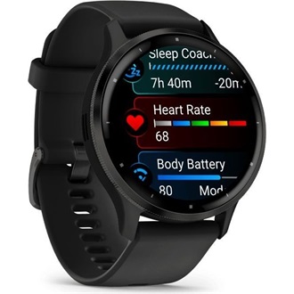 Garmin Venu 3 fekete, fekete kerettel, szilikon szíjjal okosóra