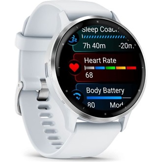 Garmin Venu 3 homokkő, ezüst kerettel, szilikon szíjjal okosóra
