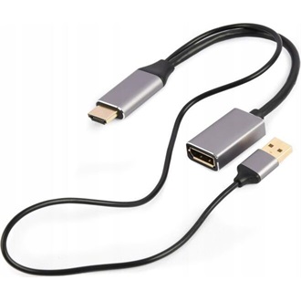 Gembird HDMI 2.0 USB-A 2.0 -> DisplayPort 1.2 M/F aktív adapter 0.2m fekete-szürke