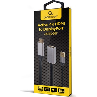 Gembird HDMI 2.0 USB-A 2.0 -> DisplayPort 1.2 M/F aktív adapter 0.2m fekete-szürke