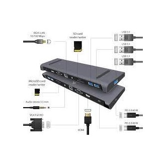 Gembird A-CM-COMBO10-01 10-port 87W USB-C dokkoló szürke