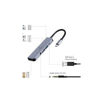 Gembird A-CM-COMBO5-02 5-port 87W USB-C dokkoló szürke
