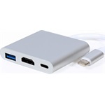 Gembird USB-C -> 1db HDMI 1.4 1db USB-C 1db USB-A 2.0 M/F adapter 0.15m ezüst-fehér