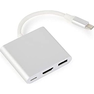 Gembird USB-C -> 1db HDMI 1.4 1db USB-C 1db USB-A 2.0 M/F adapter 0.15m ezüst-fehér