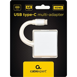 Gembird USB-C -> 1db HDMI 1.4 1db USB-C 1db USB-A 2.0 M/F adapter 0.15m ezüst-fehér