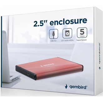 Gembird szálcsiszolt alumínium 2.5" SATA3 USB3.0 külső ház rózsaszín