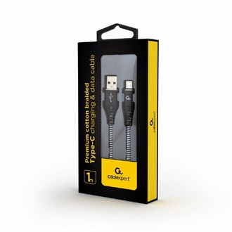 Gembird USB-C -> USB-A 2.0 M/M adatkábel 1m fekete-fehér szövet borítás
