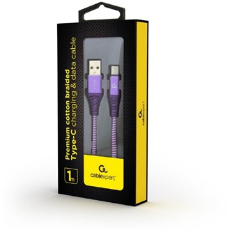 Gembird USB-C -> USB-A 2.0 M/M adatkábel 1m lila-fehér szövet borítás