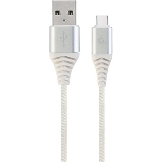 Gembird USB-C -> USB-A 2.0 M/M adatkábel 1m ezüst-fehér szövet borítás