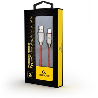 Gembird USB-C -> USB-A 2.0 M/M adatkábel 2m piros Premium rubber