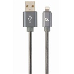 Gembird USB-A 2.0 -> Lightning M/M adatkábel 2m szürke Premium spiral metal