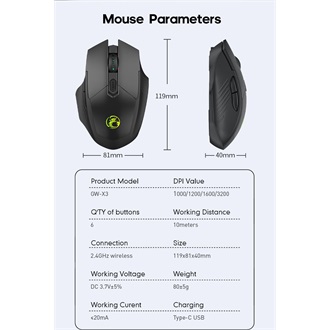 Genius GW-X3 optikai vezeték nélküli gaming egér fekete
