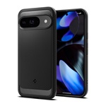 Google Pixel 9 Pro 5G SPIGEN RUGGED ARMOR szilikon telefonvédő ütésállóság, karbon minta, FEKETE