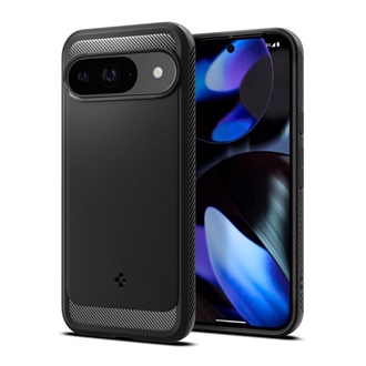 Google Pixel 9 Pro 5G SPIGEN RUGGED ARMOR szilikon telefonvédő ütésállóság, karbon minta, FEKETE
