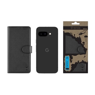 Google Pixel 9a TACTICAL FIELD NOTES tok álló, bőr hatású FLIP, prémium, FEKETE