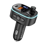 HOCO E62 bluetooth FM transmitter autós töltő 2 USB+Type-C aljzat (v5.0, 20W, PD gyorstöltő, LED kijelző) FEKETE