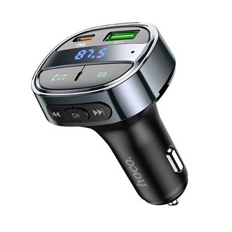 HOCO E70 bluetooth FM transmitter autós töltő USB+Type-C aljzat (30W, PD gyorstöltő 3.0, microSD, LED kijelző) FEKETE