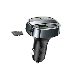 HOCO E70 bluetooth FM transmitter autós töltő USB+Type-C aljzat (30W, PD gyorstöltő 3.0, microSD, LED kijelző) FEKETE