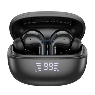 HOCO EQ5 bluetooth fülhallgató SZTEREO (v5.3, TWS, mikrofon, aktív zajszűrő, LED kijelző + töltőtok) FEKETE