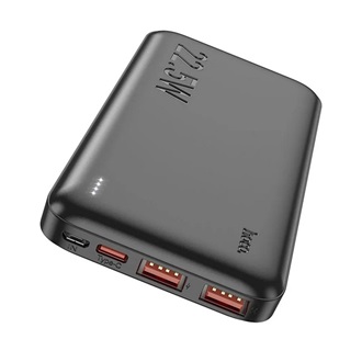 HOCO J101 vésztöltő 2 USB+Type-C+microUSB aljzat (10000mAh, 22.5W, 3A, PD gyorstöltő, LED jelzés) FEKETE